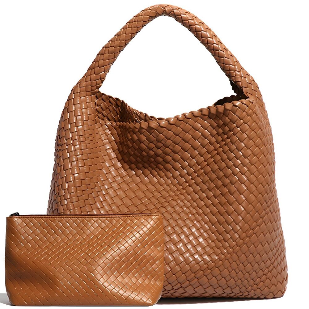 4732 Woven Tote Bag Vegan Soft Leather Purse , Large Hobo Woven Handbag